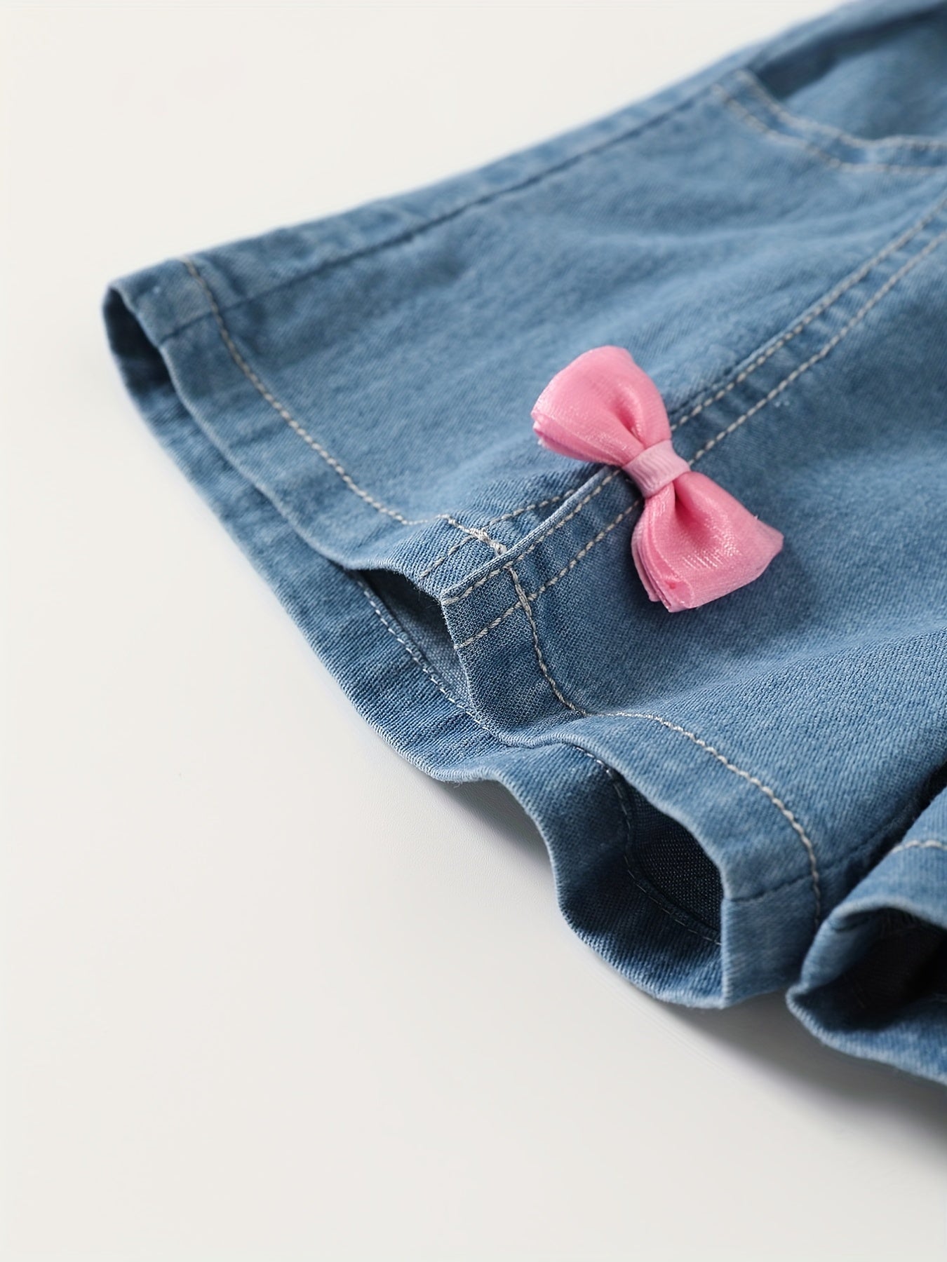 Girls' Denim Shorts with Bowknot Decor for Summer