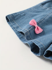 Girls' Denim Shorts with Bowknot Decor for Summer