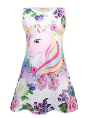 Girls Unicorn Tank Dress Sleeveless Casual Summer Clothing
