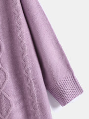 Solid Jacquard Round Neck Sweater Plus Size Women's Long Sleeve Pullover