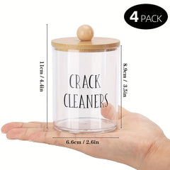 Bamboo Lid Cotton Swab Holder Bathroom Organizer 10 Oz Clear Apothecary Jars