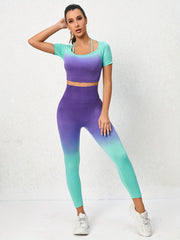 Yoga Set Crop Top & Leggings Two Tone Gradient Fitness Activewear