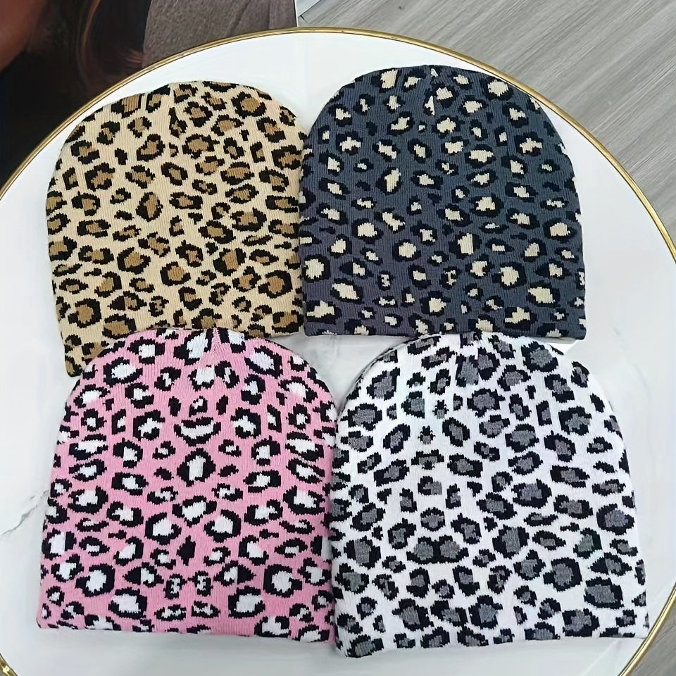 Sport Knit Beanie Hat Leopard Jacquard Autumn Winter Warm Ski Cold Hat