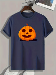 Halloween Pumpkin Print Men's Graphic T-shirt Casual Comfy Tee