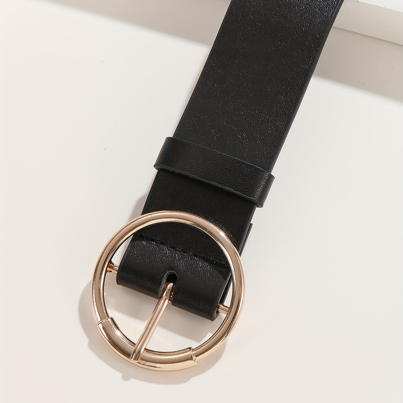 Golden Round Pin Buckle Belt Classic PU Belt Jeans Pants Waistband Girdle