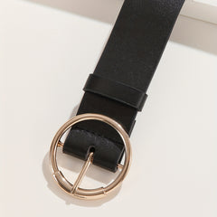 Golden Round Pin Buckle Belt Classic PU Belt Jeans Pants Waistband Girdle
