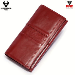 Women's Classic Bi-fold Wallet Top Grain Leather RFID Blocking