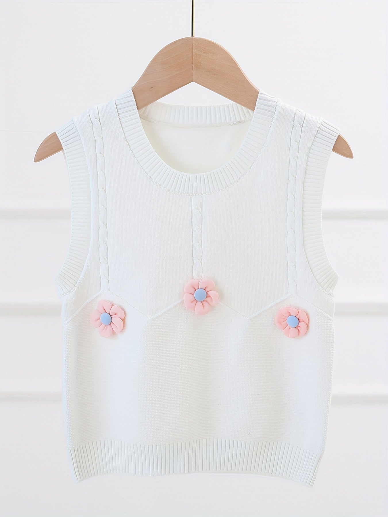 Girls' Knit Vest Flower Decor Sweater Pullover for Autumn/Winter