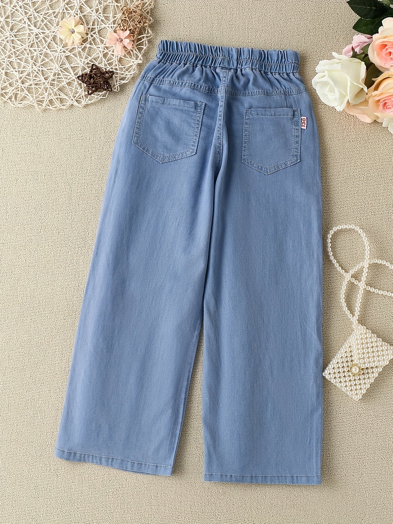 Girls Heart Embroidered Wide Leg Jeans for Spring Summer