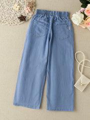 Girls Heart Embroidered Wide Leg Jeans for Spring Summer