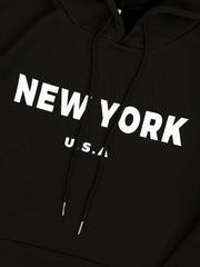 Letter Print Drawstring Hooded Shirt Long Sleeve Pullover Sweatshirt