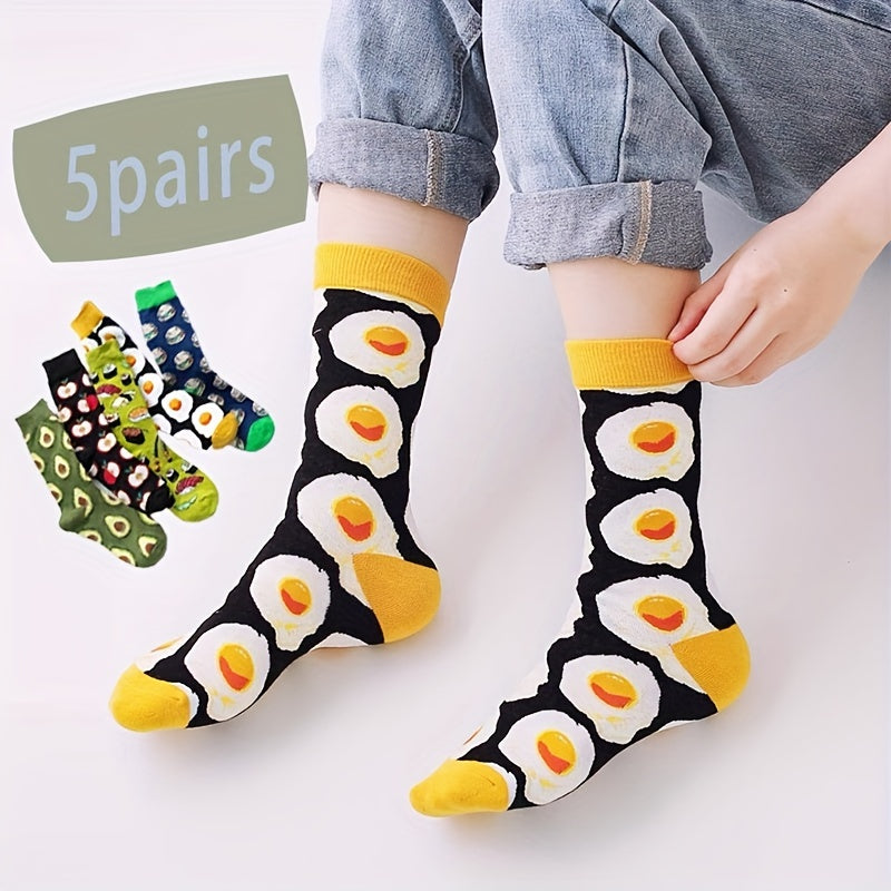5 Pairs Food Pattern Knit Socks for Kids