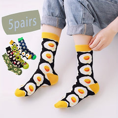 5 Pairs Food Pattern Knit Socks for Kids