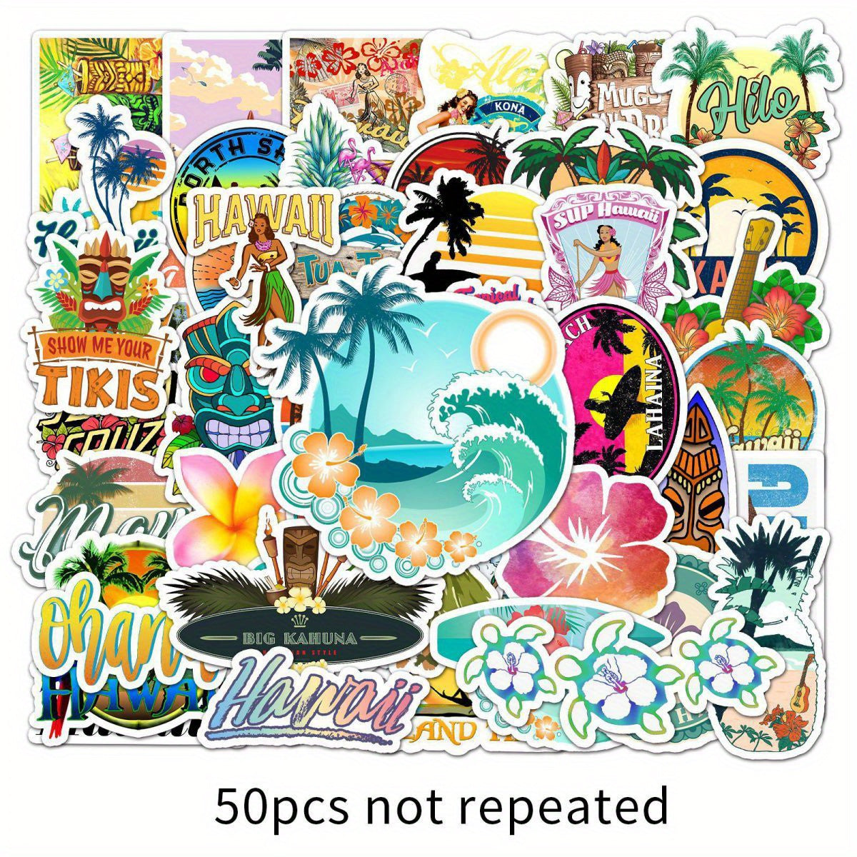 50pcs Hawaii Pattern Waterproof Stickers for Water Bottles Laptop Luggage