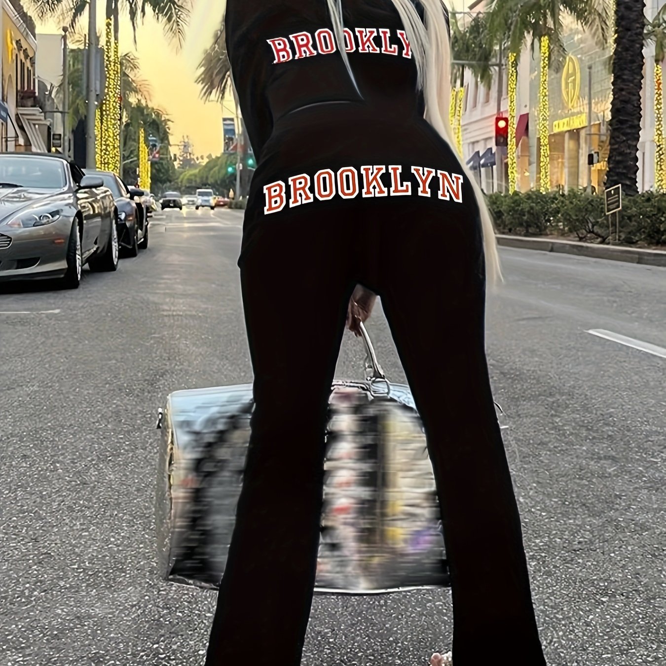 Women's Plus Size Letter Print Hoodie & Pants 2 Piece Set
