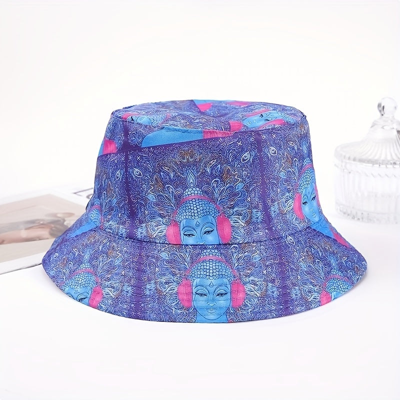 Purple Buddha Print Bucket Hat Classic Boho Basin Hat Lightweight Fisherman Cap