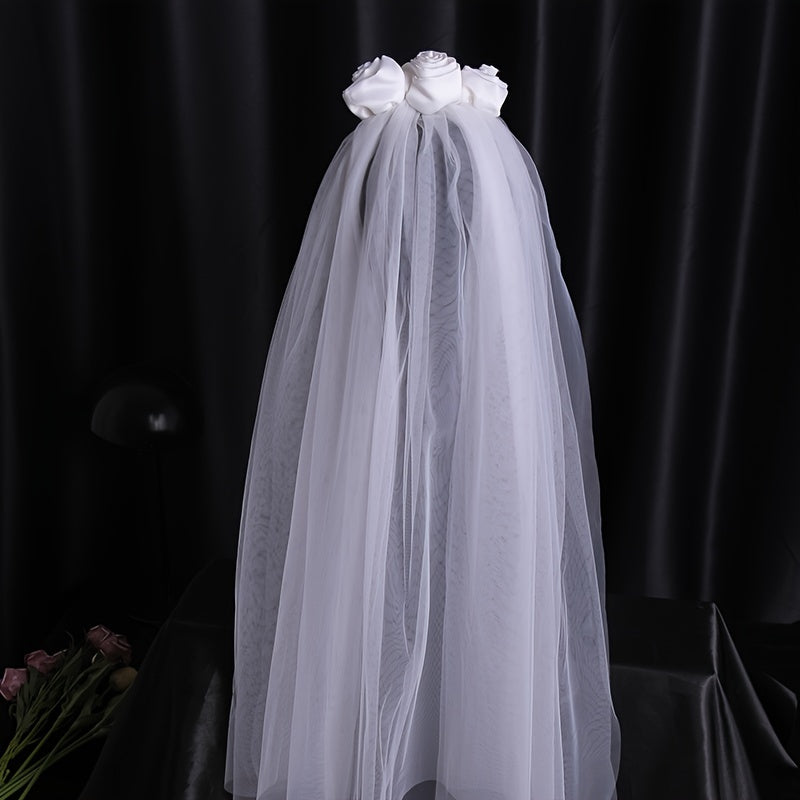Rose Flower Bridal Veil Two Layers Hairbands Wedding Party Accessories