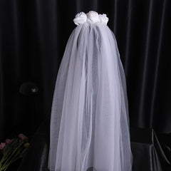 Rose Flower Bridal Veil Two Layers Hairbands Wedding Party Accessories