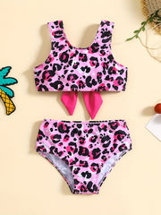 2pcs Leopard Print Top & Shorts Bikini Tankini Swimsuit Set