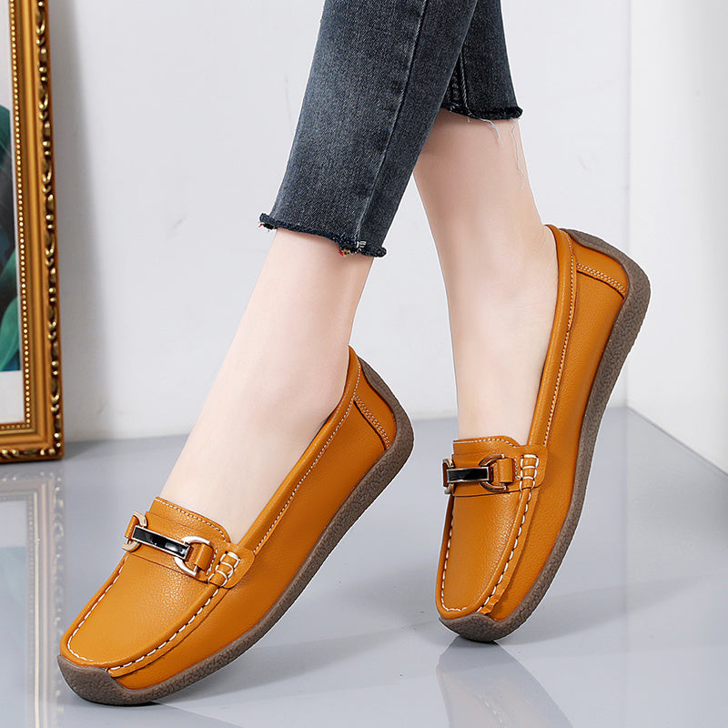 Women's Metal Buckle Slip On Loafers Comfortable Flat Moccasins