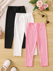 3pcs Girls Ribbed Leggings Set Kids Casual Tights Pants