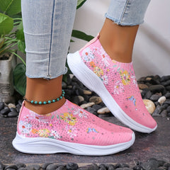 Women's Floral Rhinestone Slip On Sneakers Lightweight Outdoor Casual Shoes