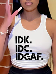 Letter Print Tank Top Casual Crew Neck Sleeveless Versatile Tank Top
