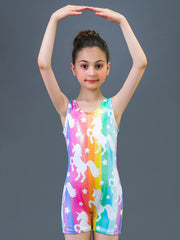 Girls Rainbow Unicorn Print Sleeveless Ballet Leotard Romper