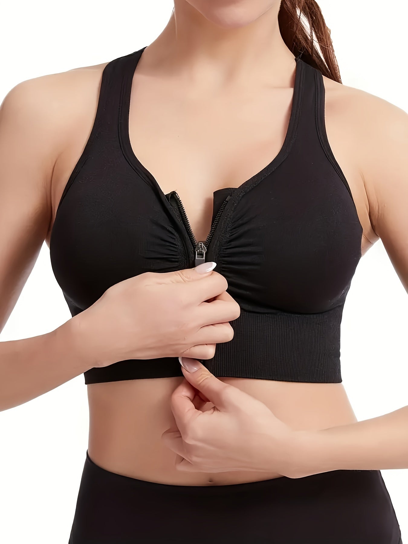 Zipper Wireless Sports Bra Comfy & Breathable Running Workout Shockproof Bra