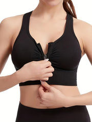 Zipper Wireless Sports Bra Comfy & Breathable Running Workout Shockproof Bra