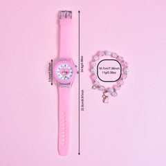 2pcs Girls' Cat Watch Set with Soft Silicone Strap & Beaded Bracelet