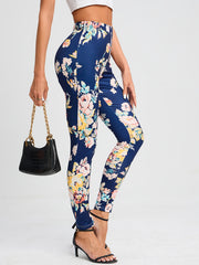Vintage Floral Print Leggings High Waist Slim Long Length Leggings