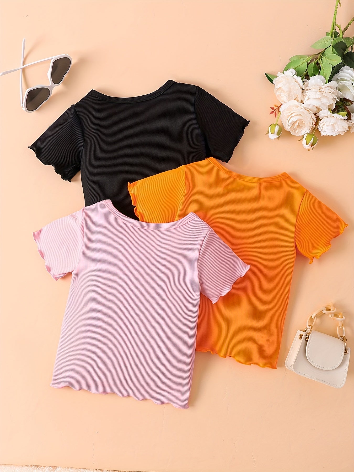 Baby Girls Ruffle Trim T Shirt Short Sleeve Blouse Crew Neck Blouse