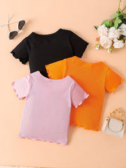 Baby Girls Ruffle Trim T Shirt Short Sleeve Blouse Crew Neck Blouse