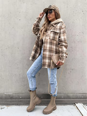 Preppy Button Plaid Drop Shoulder Jacket