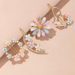 4pcs Rhinestone Flower Hair Clips Decorative Hair Accessories