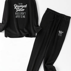 Lounge Set Women's Slogan Print Fleece Top & Joggers Pajamas