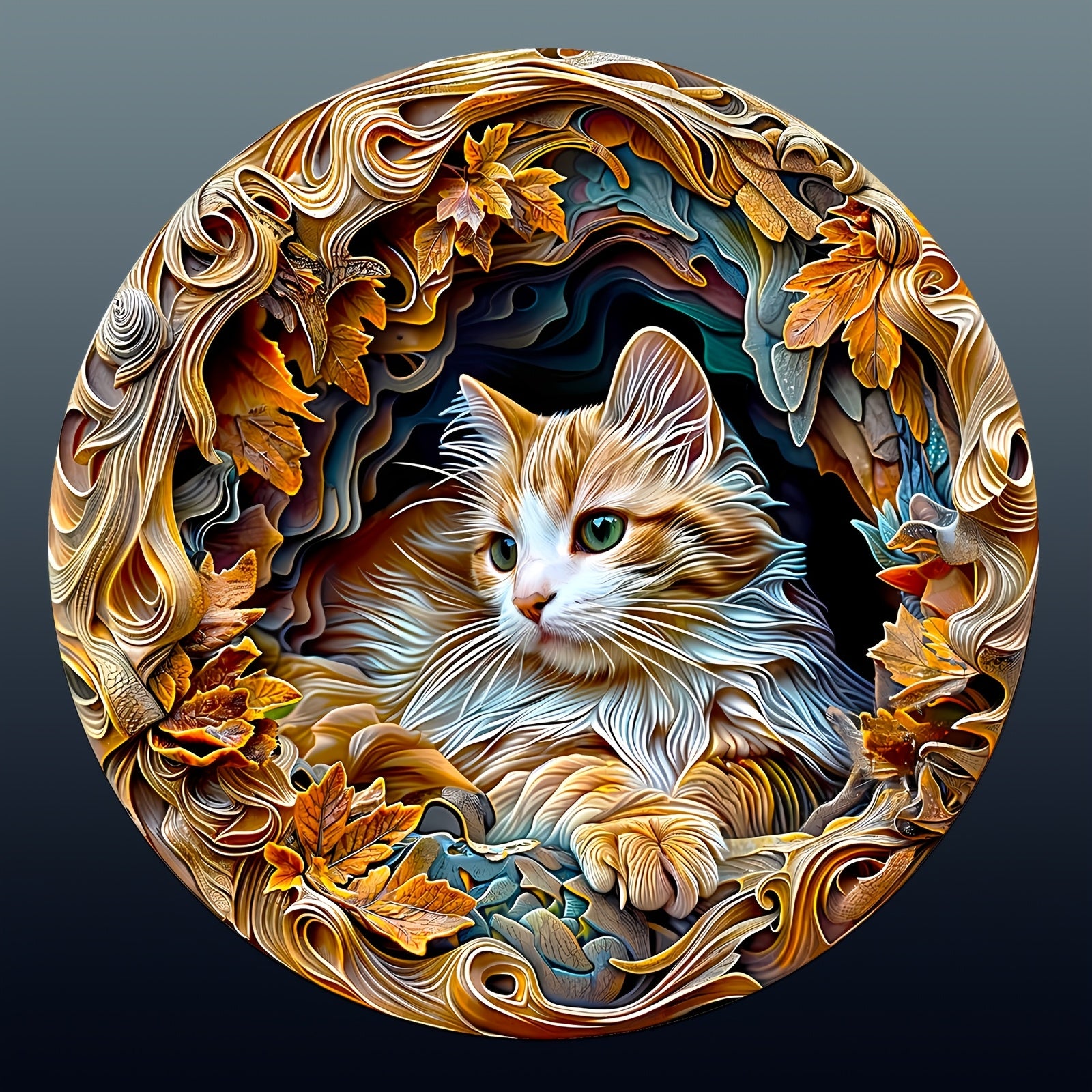Cat Shaped Wooden Jigsaw Puzzle with Autumn Leaves Art