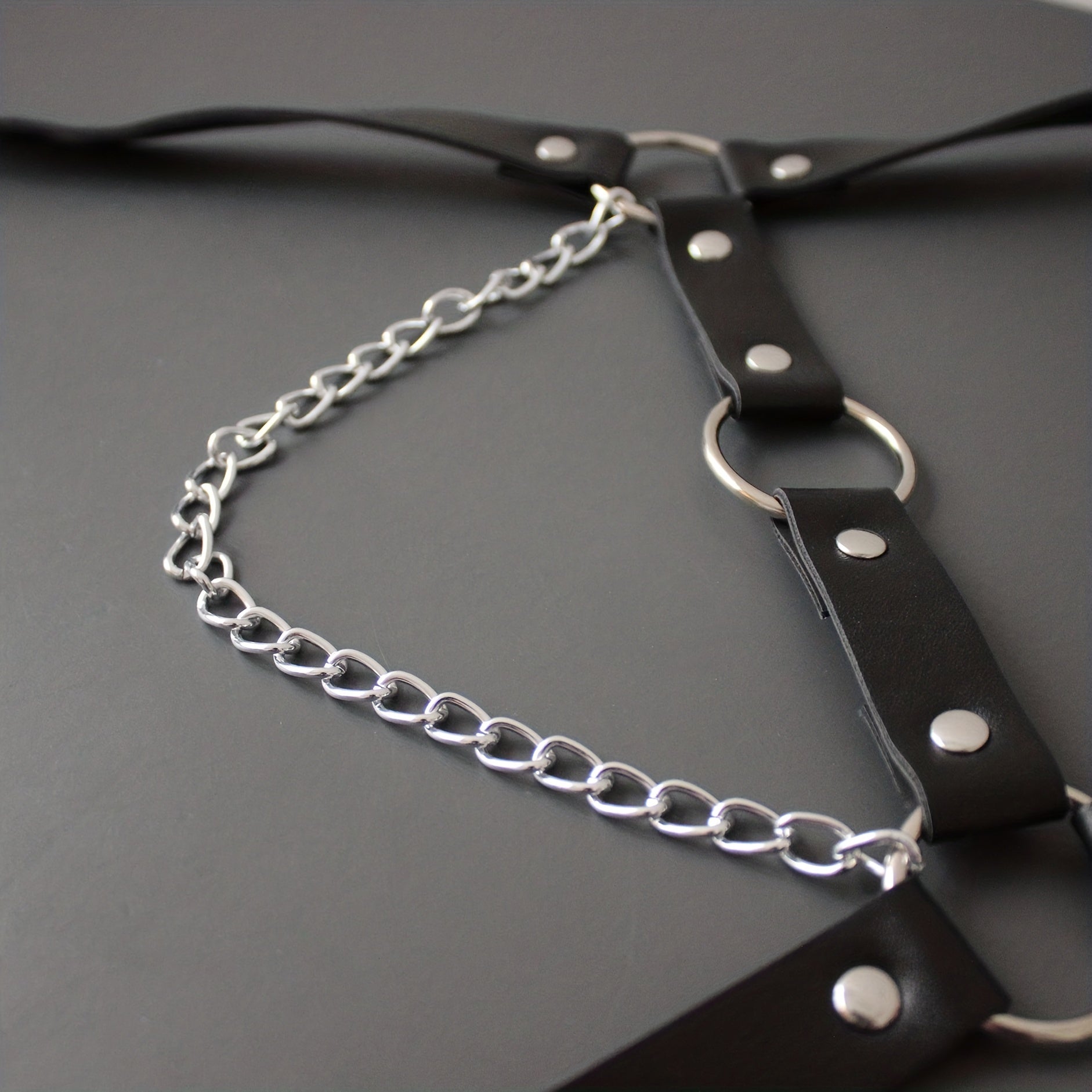 Men's PU Leather Chest Strap With Chain Suspender Straps