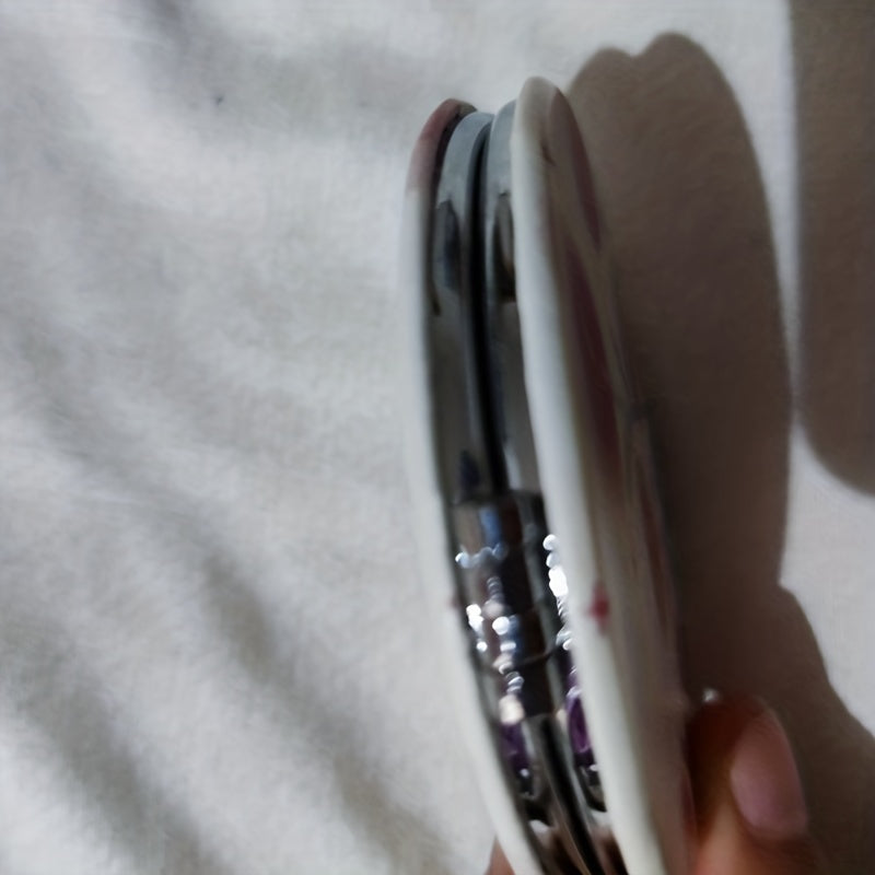 Tulip Pattern Round Folding Mirror with Magnifying Function