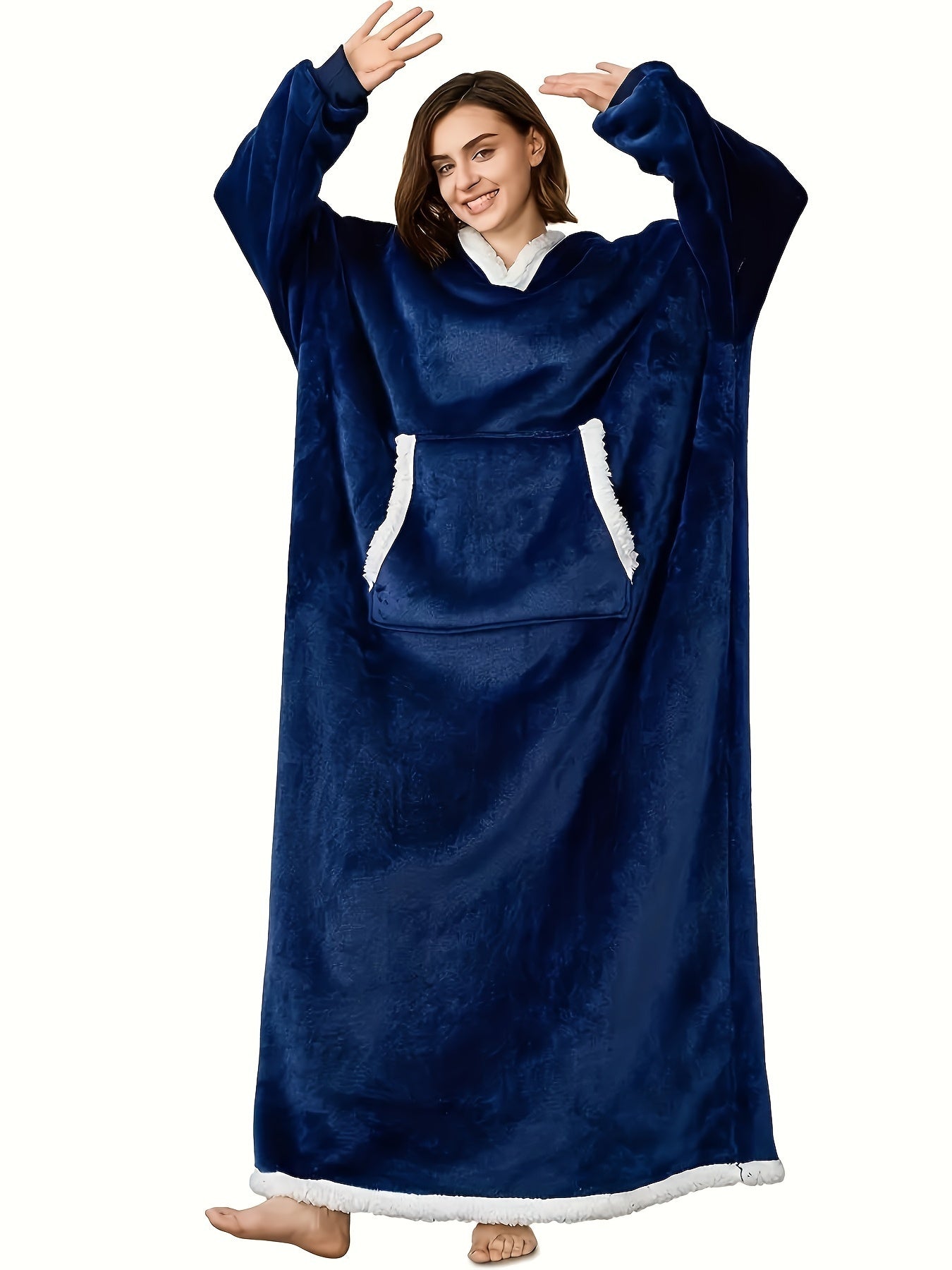 Sherpa Fleece Hooded Robe with Pockets