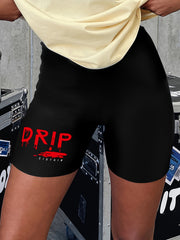 Letter Print Biker Shorts High Waist Casual Spring & Summer