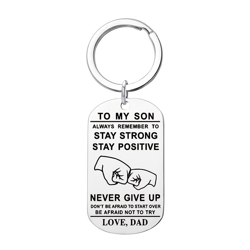 Boys Creative NEVER GIVE UP Pendant Keychain Stainless Steel
