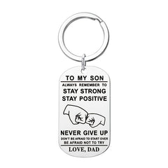 Boys Creative NEVER GIVE UP Pendant Keychain Stainless Steel