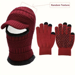 Winter Warm Hat And Gloves Set Knitted Balaclava & Windproof Gloves