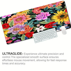 Flowers Desk Mat Extended Mouse Pad Non Slip Rubber Base