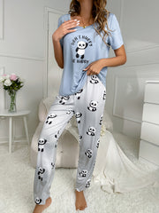 Summer Women's Cartoon Pajama Set Short Sleeve Top & Trousers