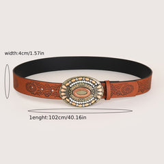 Buckle Belt Embossed Vintage Bohemian Beaded Belt For Women