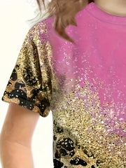 Leopard Print Short Sleeve T-shirt for Girls - Summer Gift