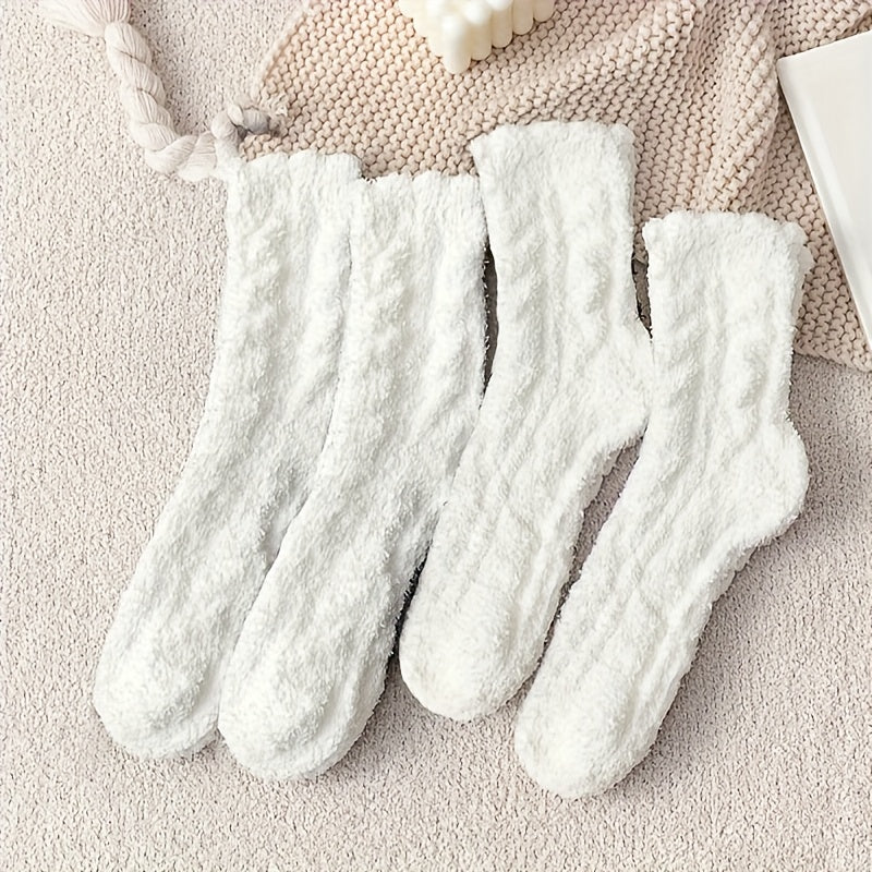 4 Pairs Fuzzy Socks Comfy & Warm Mid Tube Women's Stockings